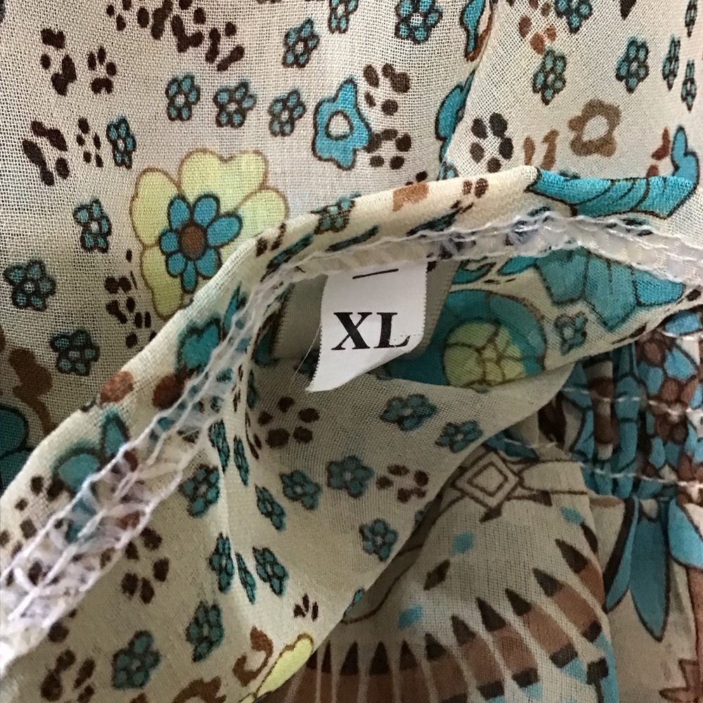 Boho Long Sheer Floral Maxi Dress XL Blue and Cream Prairiecore - Picture 8 of 9